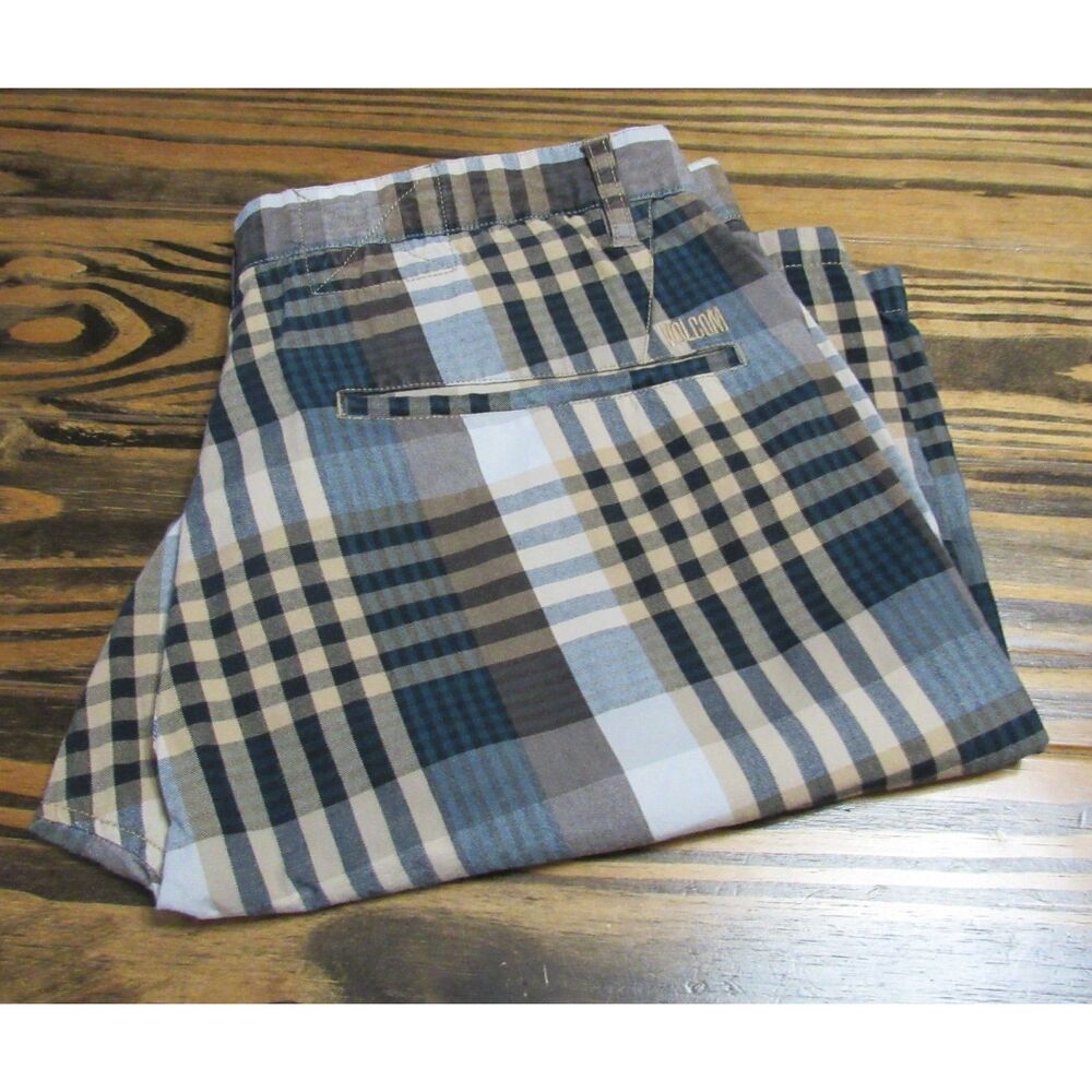 Volcom Stone V.Co-logical Series Men’s Plaid Shorts - Size 34 - Brown/Blue
